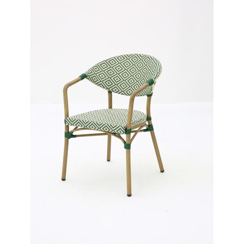 Fauteuil Bistrot Extérieur Intérieur Empilable – Structure Aluminium Aspect Bambou – Tressage Texti