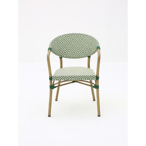 Fauteuil Bistrot Extérieur Intérieur Empilable – Structure Aluminium Aspect Bambou – Tressage Texti
