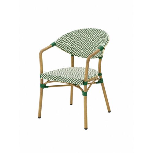 Fauteuil Bistrot Extérieur Intérieur Empilable – Structure Aluminium Aspect Bambou – Tressage Texti