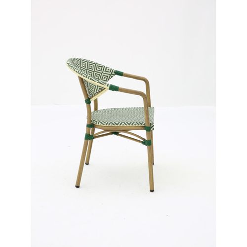 Fauteuil Bistrot Extérieur Intérieur Empilable – Structure Aluminium Aspect Bambou – Tressage Texti
