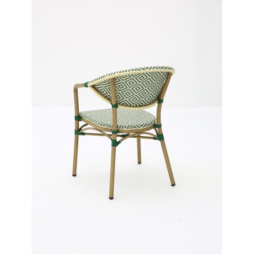 Fauteuil Bistrot Extérieur Intérieur Empilable – Structure Aluminium Aspect Bambou – Tressage Texti