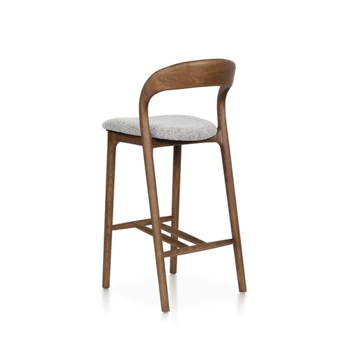 Tabouret De Bar Julia En Bois De Frêne Effet Noyer, Assise 68 Cm Rembourrée En Tissu Chiné