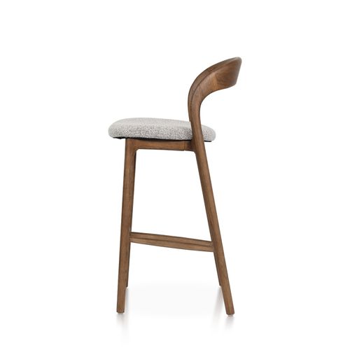 Tabouret De Bar Julia En Bois De Frêne Effet Noyer, Assise 68 Cm Rembourrée En Tissu Chiné