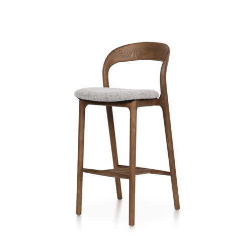 Tabouret De Bar Julia En Bois De Frêne Effet Noyer, Assise 68 Cm Rembourrée En Tissu Chiné