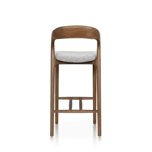Tabouret De Bar Julia En Bois De Frêne Effet Noyer, Assise 68 Cm Rembourrée En Tissu Chiné