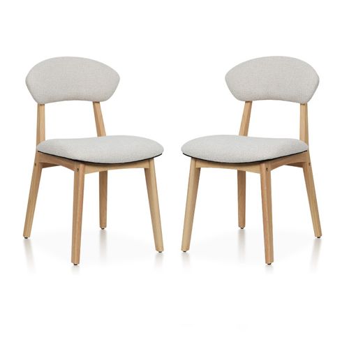 Lot De 2 Chaises Lina En Bois Naturel D'hévéa Et Tissu Chiné Rembourré