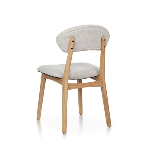 Chaise Lina En Bois Naturel D'hévéa Et Tissu Beige Chiné Rembourré