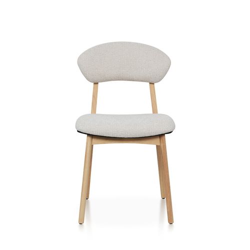 Chaise Lina En Bois Naturel D'hévéa Et Tissu Beige Chiné Rembourré