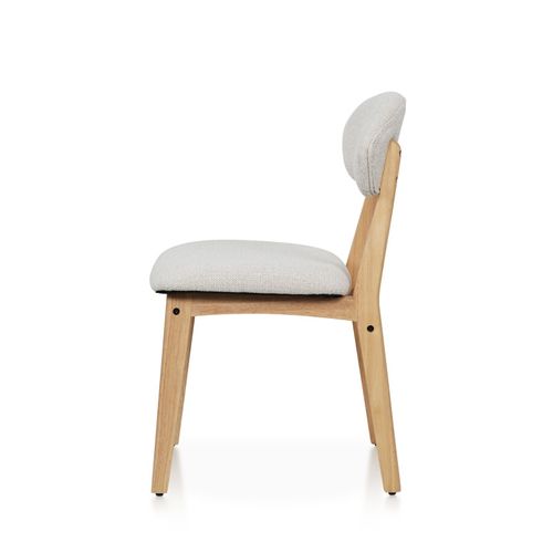 Chaise Lina En Bois Naturel D'hévéa Et Tissu Beige Chiné Rembourré