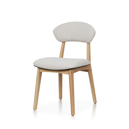 Chaise Lina En Bois Naturel D'hévéa Et Tissu Beige Chiné Rembourré