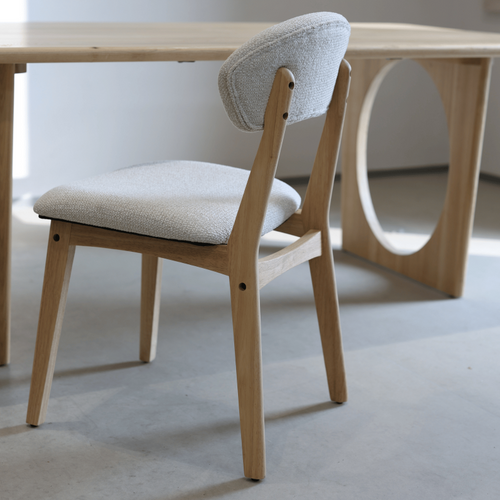 Chaise Lina En Bois Naturel D'hévéa Et Tissu Beige Chiné Rembourré
