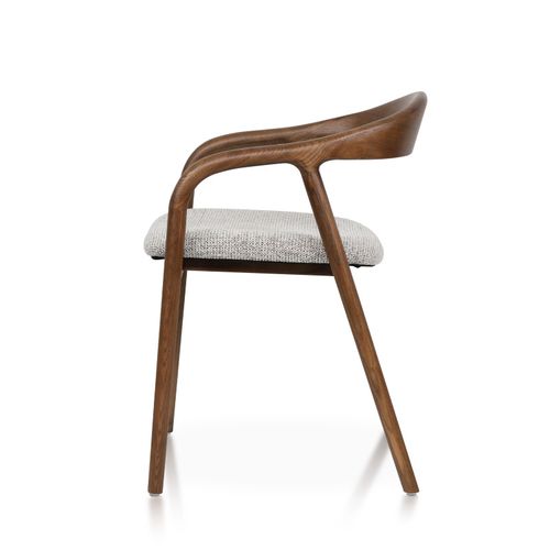 Chaise Salle À Manger Bois De Frêne Et Tissu Brun Avec Accoudoirs, Rembourrée