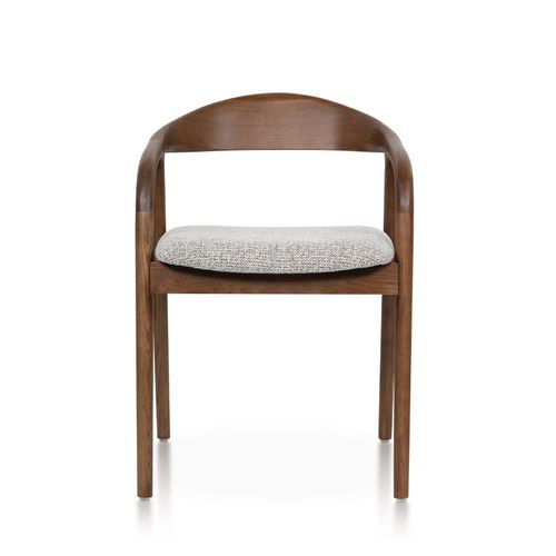 Chaise Salle À Manger Bois De Frêne Et Tissu Brun Avec Accoudoirs, Rembourrée
