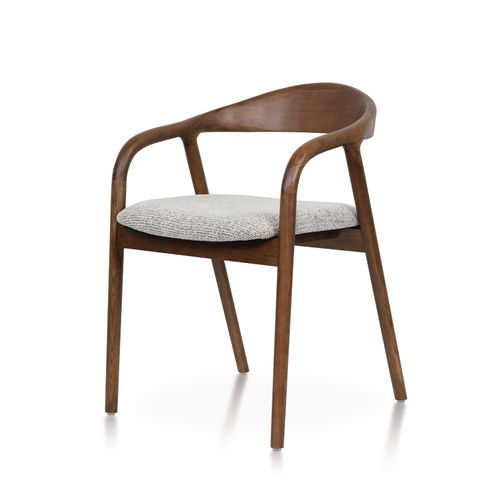 Chaise Salle À Manger Bois De Frêne Et Tissu Brun Avec Accoudoirs, Rembourrée