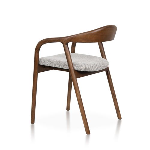 Chaise Salle À Manger Bois De Frêne Et Tissu Brun Avec Accoudoirs, Rembourrée