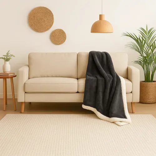 Plaid En Sherpa Flanelle 480 Gsm 150x200 Gris Anthracite