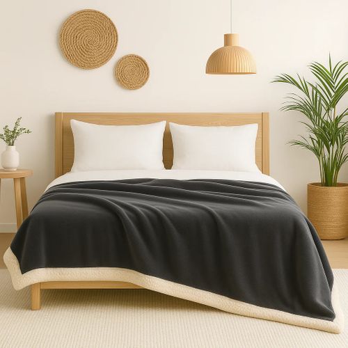 Plaid En Sherpa Flanelle 480 Gsm 150x200 Gris Anthracite