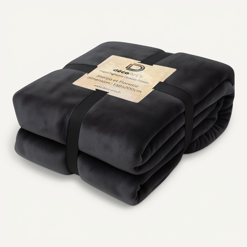Plaid En Sherpa Flanelle 480 Gsm 150x200 Gris Anthracite
