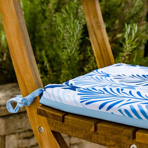 Lot De 4 Galettes De Chaise Motif Feuillage Bleu 35x35 Cm