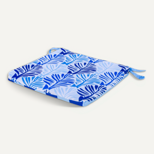 Lot De 4 Galettes De Chaise Motif Feuillage Bleu 35x35 Cm