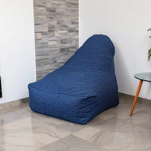 Pouf Fauteuil XXL Tissu Effet Lin - 120x70x90 Cm - Bleu