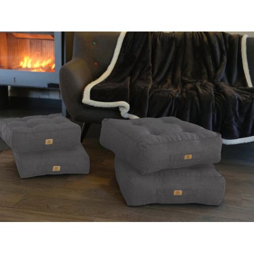 Coussins De Sol Effet Lin 50 X 50 X 18 Cm Lot De 2 - Gris