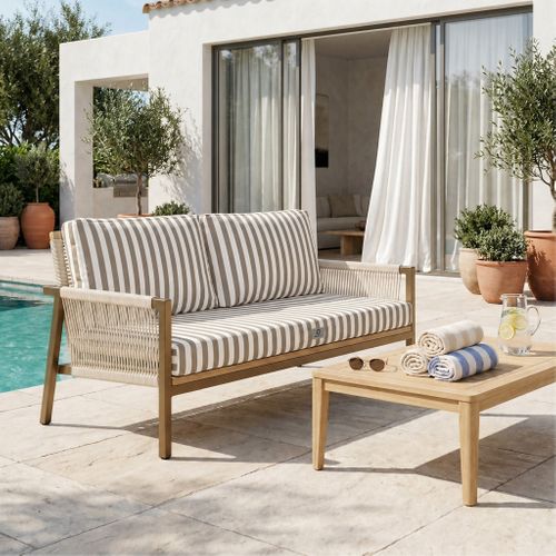 Coussins Pour Salon De Jardin Déhoussable 120x60cm Rayure Beige