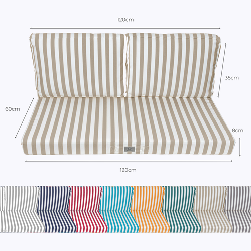 Coussins Pour Salon De Jardin Déhoussable 120x60cm Rayure Beige