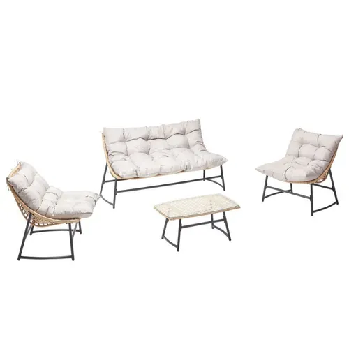 Guahana - Salon De Jardin Bas 4 Places En Résine Rotin et Acier