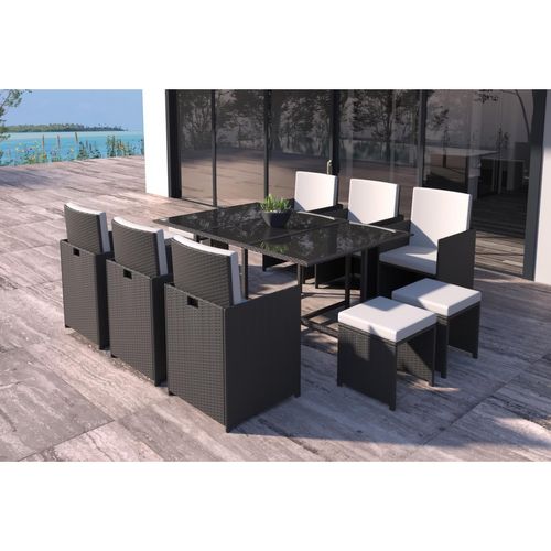 Florida - Salon De Jardin Résine Tressée Noir et Blanc 10 Places