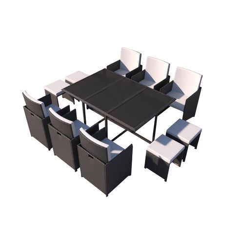 Florida - Salon De Jardin Résine Tressée Noir et Blanc 10 Places