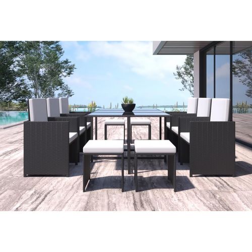 Florida - Salon De Jardin Résine Tressée Noir et Blanc 10 Places