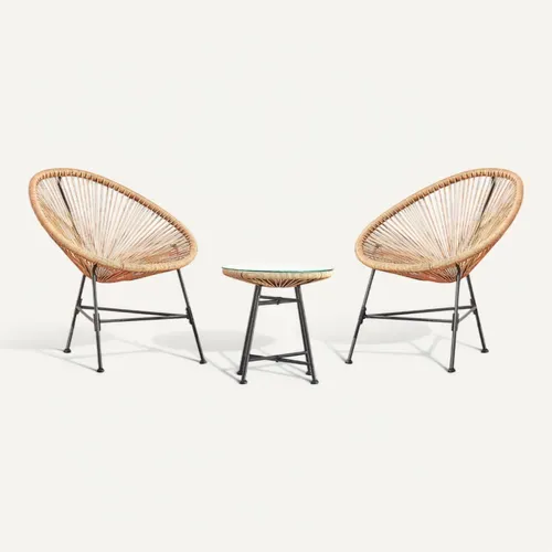Acapulco - Ensemble De 2 Fauteuils Et Table Basse Beige