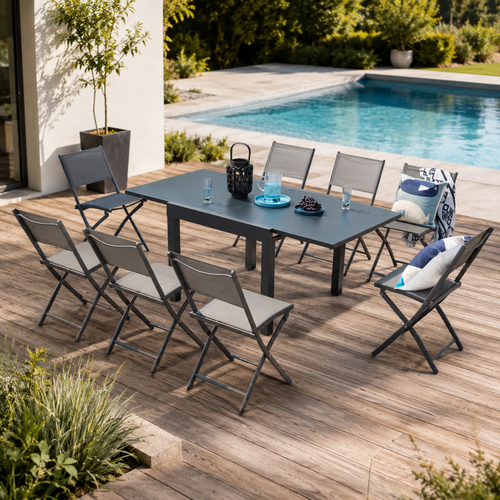 Cualica - Salon De Jardin Extensible Aluminium 8 Places Gris Foncé