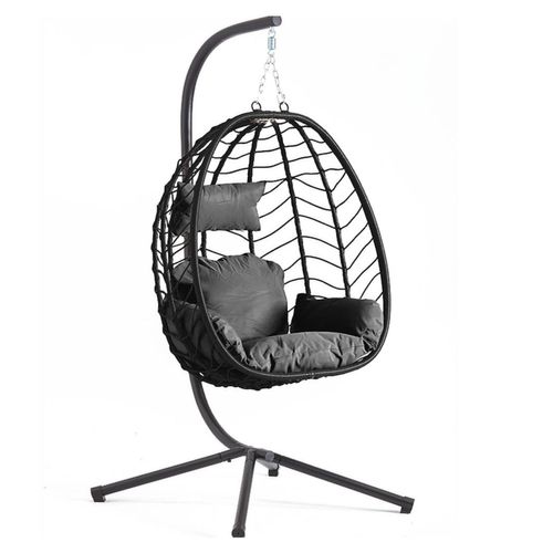 Lima - Fauteuil Suspendu Effet Rotin Noir