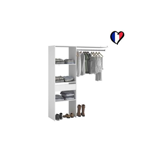 Elysée - Dressing Blanc Avec 3 étagères, 1 Tiroir Et Une Penderie : 160 X 40 X 180 Cm