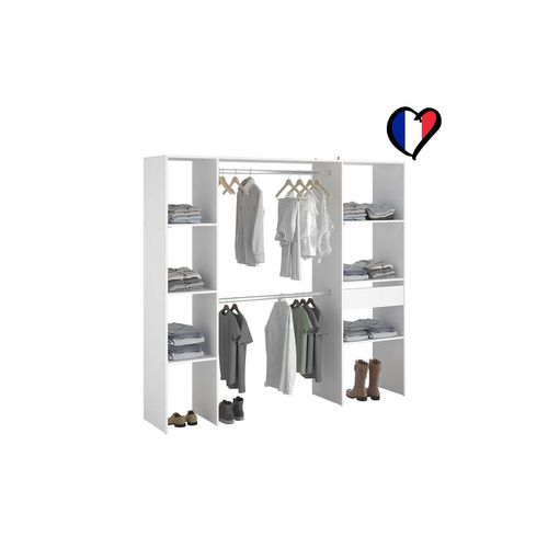 Elysée - Dressing Blanc Avec 6 étagères, 1 Tiroir Et 2 Penderies : 198 X 40 X 180 Cm