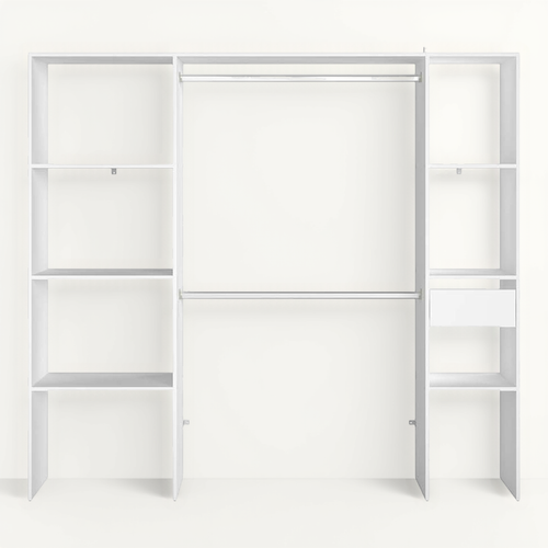 Elysée - Dressing Blanc Avec 6 étagères, 1 Tiroir Et 2 Penderies : 198 X 40 X 180 Cm