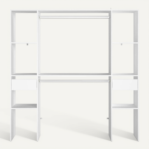Elysée - Dressing Blanc Avec 6 étagères, 2 Tiroirs Et 2 Penderies : 180 X 40 X 180 Cm