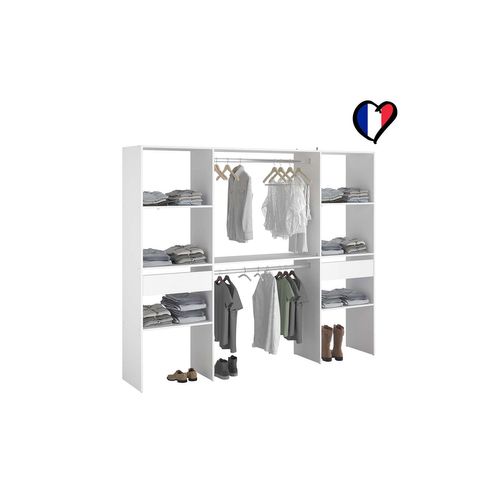 Elysée - Grand Dressing Avec 2 Penderies, 6 étagères Et 2 Tiroirs Blanc