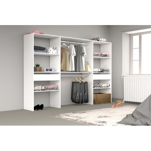 Elysée - Grand Dressing Avec 2 Penderies, 6 étagères Et 2 Tiroirs Blanc