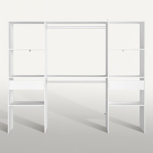 Elysée - Grand Dressing Avec 2 Penderies, 6 étagères Et 2 Tiroirs Blanc