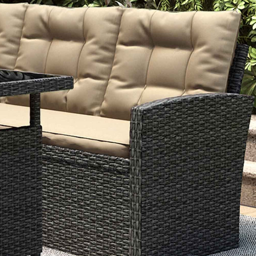 Moorea - Salon De Jardin Modulable 8 Places Avec Canapé D'angle En Résine Tressée Gris Foncé Et écru