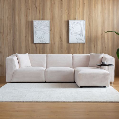 Monroe - Canapé Velours Côtelé 4 Places Modulable Beige