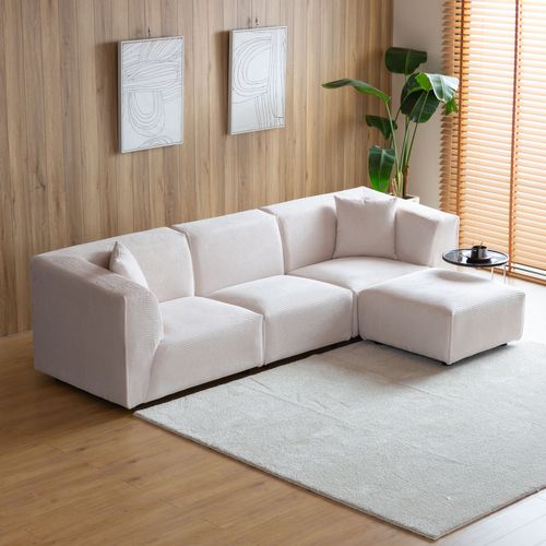 Monroe - Canapé Velours Côtelé 4 Places Modulable Beige