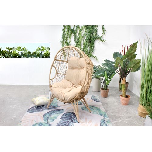 Jane - Fauteuil Oeuf Sur Pied En Résine Beige Effet Rotin
