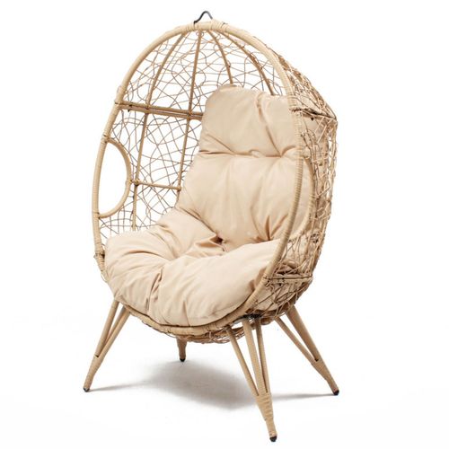 Jane - Fauteuil Oeuf Sur Pied En Résine Beige Effet Rotin