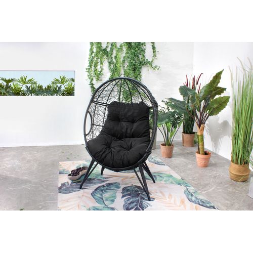 Jane - Fauteuil Oeuf Sur Pied En Résine Noir Effet Rotin