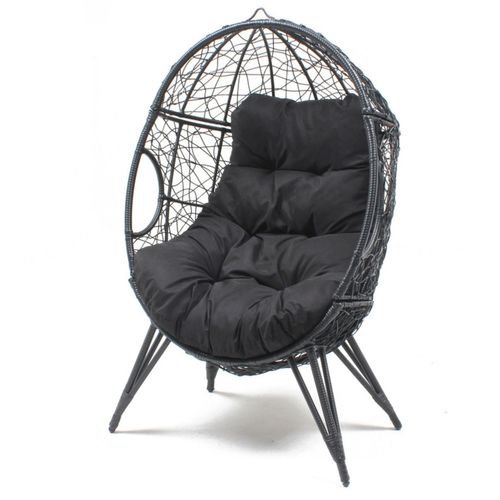 Jane - Fauteuil Oeuf Sur Pied En Résine Noir Effet Rotin