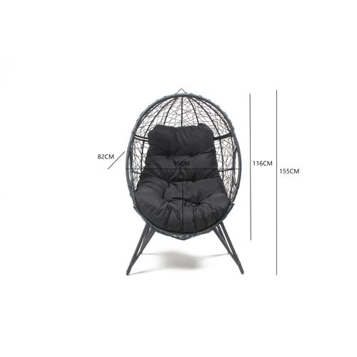 Jane - Fauteuil Oeuf Sur Pied En Résine Noir Effet Rotin